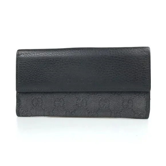 GUCCI WALLET BI FOLD 143389 0959 GG CANVAS Black Leather Authentic - Picture 2 of 11